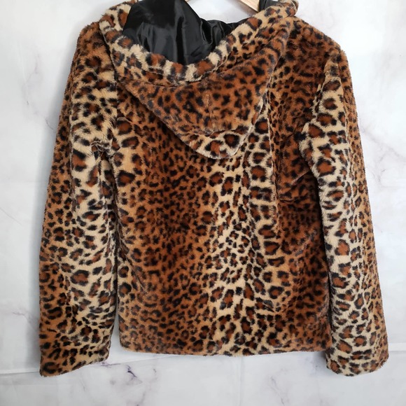 CI SONO Leopard Faux Fur Collection Zipper Up Hooded Jacket S - Picture 8 of 11